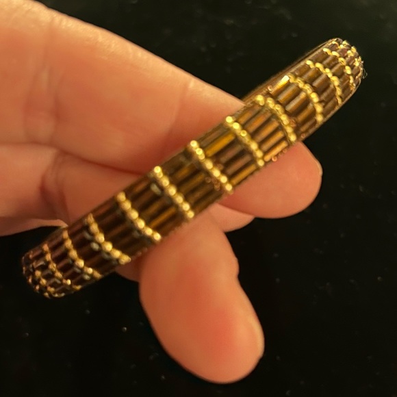 VTG Brass and Brown seed bead Boho Bangle bracelet. Unbranded. - Picture 3 of 6